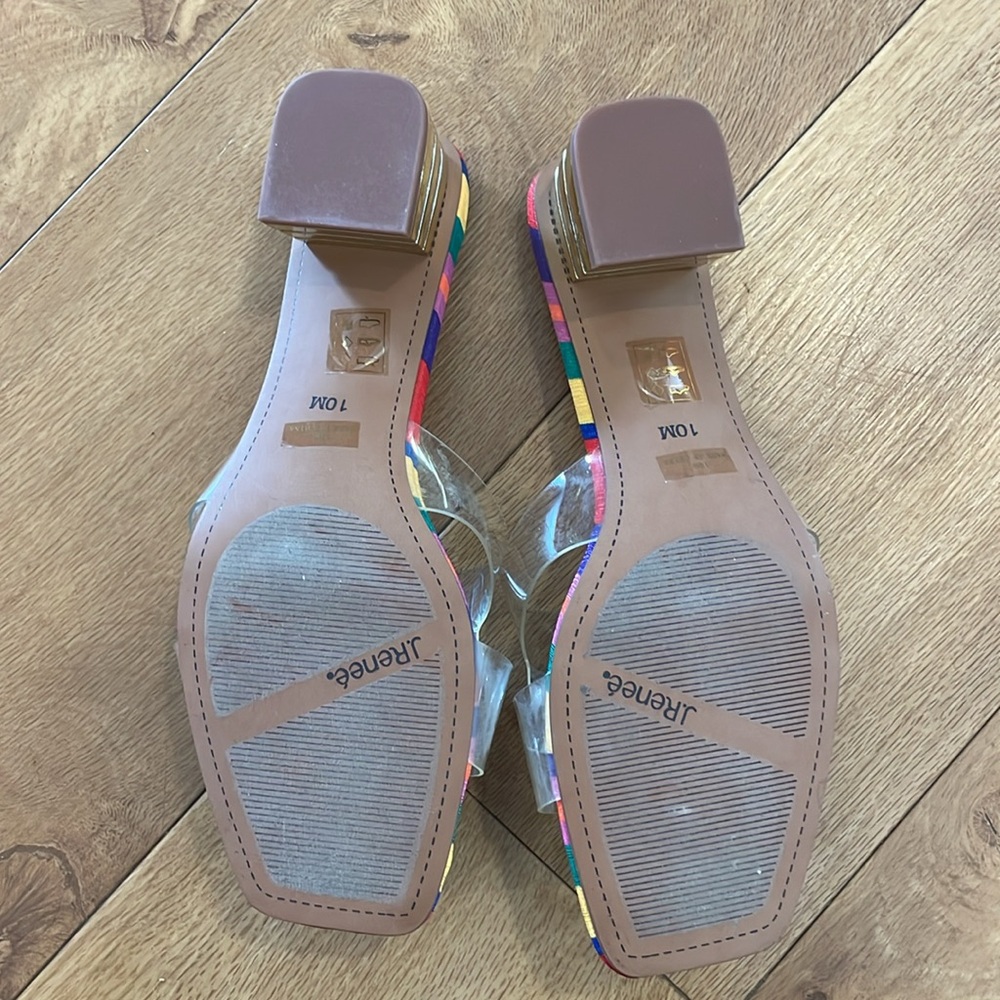 J. Renee colorful sandals with gold heel & beaded fish on clear vinyl strap 10 - Picture 3 of 6